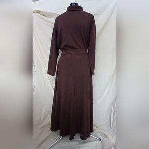 Vintage Fads Chocolate Brown Cotton Knit Midi Turtleneck Dress